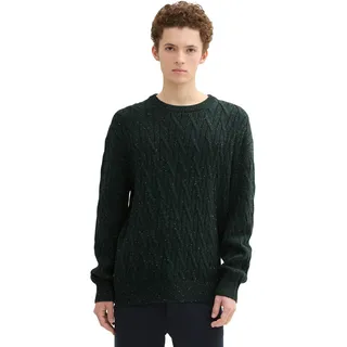 Rundhalspullover TOM TAILOR DENIM, Herren, Gr. XXL, grün (grün colorful neps), Strick, Obermaterial: 95% Baumwolle, 5% Polyester, Strukturmuster, regular fit Po-bedeckend, Rundhals, Rippbündchen, Pullover Rundhalspullover, mit grober Strickstruktur