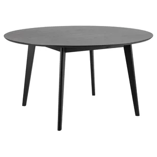 AC Design Furniture Roxanne Runder Esstisch für 5 Personen in Schwarz, Ø: 140 x H: 76 cm, Küchentisch mit Eichenfurnier und Beinen in Holz, Moderner Retro Stil für das Esszimmer