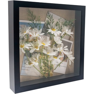 GraduatePro Bilderrahmen zum Befüllen Tief für Objektrahmen Schwarz mit Glas Hochzeit 3D Box Deko Wand Oder Schreibtisch Family Geschenk 28x28 cm