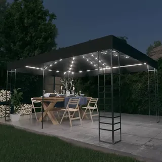 The Living Store Pavillon mit LED-Lichterkette 3x4 m Anthrazit - Grau