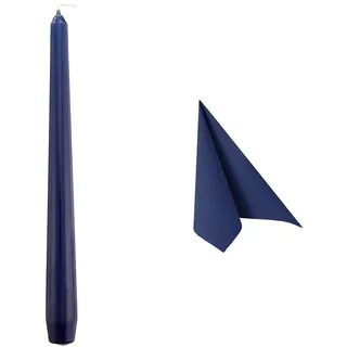Papstar Leuchterkerzen/Halterkerzen blau (50 Stück) Ø 2.2 x 25 cm, dunkelblau, rußfreies Abbrennen & Servietten/Tissueservietten dunkelblau "Royal Collection" 40 x 40 cm, 1/4-Falz, 1 X 50er Pack