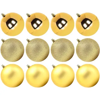 Benjia Weihnachtskugeln Groß Aussen, Dekokugel Wetterfeste Riesen Große Gross XXL Outdoor Draußen Draussen Kunststoff Weihnachtskugel Christbaumkugeln Kugeln Weihnachten (10cm/12STK, Gold)