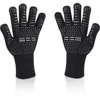 Newpop Grillhandschuhe Hitzebeständig bis 800°C, feuerfeste handschuhe mit Anti-Rutsch Silikon, Waschbare Topfhandschuhe, Extra Lange kochhandschuhe, backhandschuhe, ofenhandschuhe für Küche (Schwarz)