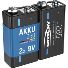 Bild 9V Akku Typ 280mAh NiMH 1,2V - E-Block Batterien wiederaufladbar mit geringer Selbstentladung ideal für Fernsteuerung, Messgeräte, Multimeter, Mikrofon (2 Stück)