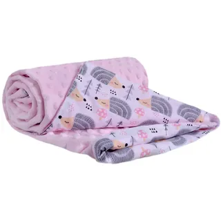 Medi Partners Krabbeldecke 100% Baumwolle 75x100cm doppelseitig multifunktional Minky Kuscheldecke für Kinderwagen weich flauschig (graue Igel mit Hellrosa Minky)