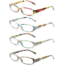 COJWIS 4 Pack Lesebrille Damen Brille Federscharnier Stilvolle Vielfarbig Leser HD Klare Linse für Frauen (4 Farbe Mischen, 1.25, multiplier_x)