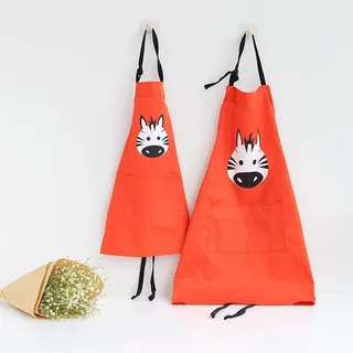 Lindong Süß Tier Schürze mit Tasche für Erwachsene Kinder Wasserdicht Baumwolle Leinen Küchenschürze Latzschürze Kochschürze Kinder Orangerot Zebra