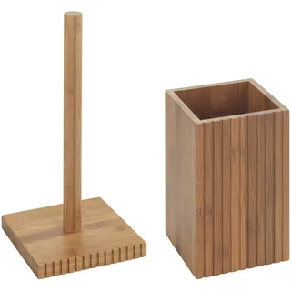 Wenko Küchenrollenhalter »Modell Mera« mit Utensilienhalter, Küchen-Set aus geräuchertem Bambus, braun