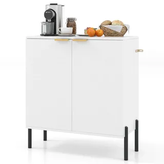 FANTASK Sideboard modern aus Holz, Buffetschrank mit Metallbeinen & 2 Türen, Kommode mit Stauraum für Küche, Wohnzimmer & Flur, 70 x 37 x 78 cm, Weiß