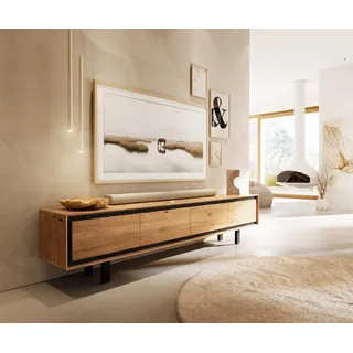 DELIFE Lowboard Stonegrace 200 cm Eiche Natur 4 Türen Fuß Vierkant Metall Schwarz - Hellbraun, Braun