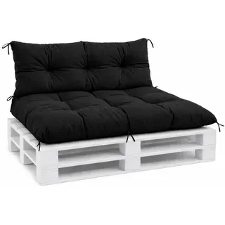 VBChome Palettenkissen 120x80 120x40cm für Europaletten Möbel Palettenauflage Garten Balkon 12 Farben mit Schaumstoffflocken Füllung Schwarz 2-TLG Set - Schwarz