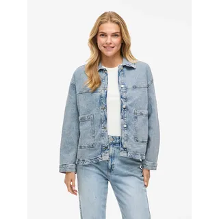 Jeansblazer VILA "VIJAF L/S DENIM JACKET - NOOS", Damen, Gr. 38, blau (light blau denim detail:065), Denim/Jeans, Obermaterial: 99% Baumwolle, 1% Elasthan, unifarben, regular fit hüftlang, Blazer Jeansblazer