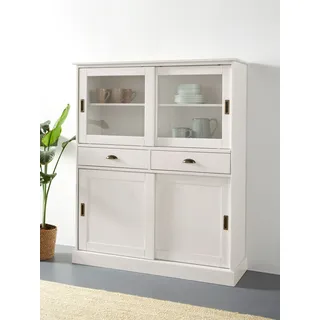 Home Affaire Highboard HOME AFFAIRE "Schröder", weiß, B:114cm H:140cm T:40cm, FSC-zertifiziertes Massivholz, Sideboards, Highboard, Vitrine aus massivem Kiefernholz, Breite 114 cm