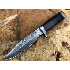 Perkin Messer Damastmesser Jagdmesser mit Lederscheide Feststehendes Messer für Jagdmesser