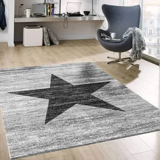 Vimoda Stern Jugendzimmer Wohnzimmer Teppich Grau Trendiger Kurzflor Teppich Stern Stylish Accessoire, Maße:80 x 150 cm