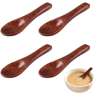 4 Stk Holzlöffel Klein,Holz Wooden Gewürzlöffel Mini,Kleine Gewürze,Salzlöffel Löffel Zucker Salz Pfeffer,Small Honiglöffel,Spoons Teelöffel,Marmelade Kaffee 6*1.8cm Kurzer Griff für Küche Servieren