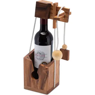 LOGOPLAY Flaschen-Tresor - Schnurpuzzle - Denkspiel - Knobelspiel - Geduldspiel - Logikspiel aus edlem Holz