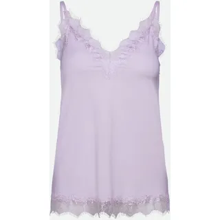 Spaghettitop ROSEMUNDE "Billie Strap Top", Damen, Gr. 38, lila (lila heather), Obermaterial: 90% Polyester, 10% Elasthan, normal hüftlang, V-Ausschnitt, Tops Spaghettitop, Vintage-Spitzenbesatz an Ausschnitt und Saum, feminin