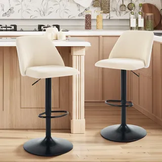 COLAMY Barhocker 2er Set mit Rückenlehne & 360° Drehfunktion, Höhenverstellbar (63,5-84,5 cm), Küchenhocker aus PU-Kunstleder, Stühle für Kücheninsel, Esszimmer oder Home-Bar, Beige