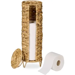Relaxdays Toilettenpapier Aufbewahrung, 4 Rollen, HxD: 50,5 x 16 cm, Wasserhyazinthe, Reserverollenhalter stehend, Natur