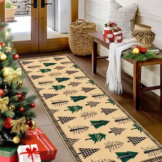 Weihnachtsteppich, Weihnachten Teppich Läufer fürs Flur, rutschfeste Waschbare Kitchen Runner Teppiche, Langer Kurzflor Küchenläufer für Flur Entryway Wäsche Daneben Schlafzimmer