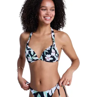 Triangel-Bikini-Top ROXY "Printed Essentials", Damen, Gr. S, Cup B, anthrazit spring charming sma, Obermaterial: 85% Microfaser, 15% Elasthan;, Bikini-Oberteile Triangel-Bikini-Top