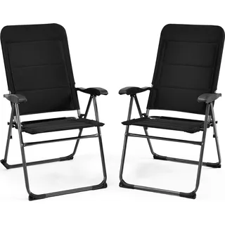 COSTWAY 2er-Pack schwarz gepolsterte Liegestühle, Terrassenliege mit 7 verstellbaren Rückenlehnenpositionen, klappbare Gartenstühle - Schwarz