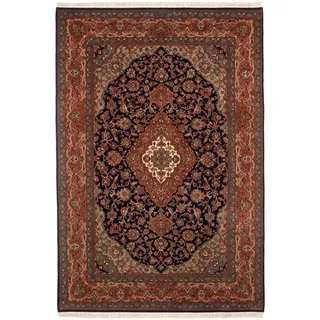 Cazaris Orientteppich , Orange, Dunkelblau , Textil , Floral , rechteckig , 250x300 cm , Care & Fair, AZO-frei, Handmade in India , in verschiedenen Größen erhältlich, leicht zusammenrollbar , Teppiche und Böden, Teppiche, Orientteppiche