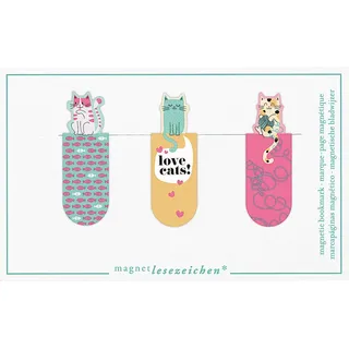 Moses Magnetlesezeichen Love Cats 3er Set | Magnetisches Lesezeichen Katze | Charmant Illustriert