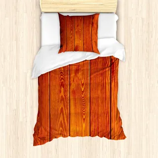 ABAKUHAUS Rustikal Bettbezug Set für Einzelbetten, Holz Timber Floor Orange, Milbensicher Allergiker geeignet mit Kissenbezug, Orange - Orange