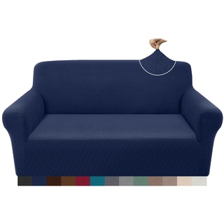 Granbest 2023 Neueste Jacquard Sofabezug 2 Sitzer Superweicher Rutschfester Stretch Couchbezug Vier Jahreszeiten Universal Elastische Sofahusse für Hunde, Katzen, Haustiere (2 Sitzer, Marineblau)