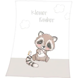 Baby Best Babydecke »Kleiner Räuber«, mit niedlichem Waschbär Motiv und Schriftzug, Kuscheldecke, beige