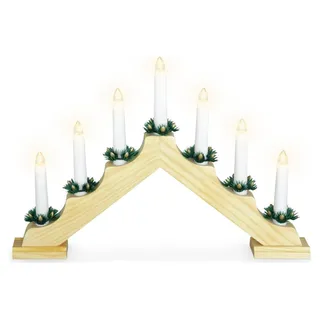 LED Holz Kerzenbrücke Schwibbogen Lichterbogen Warmweiß B39xH31cm