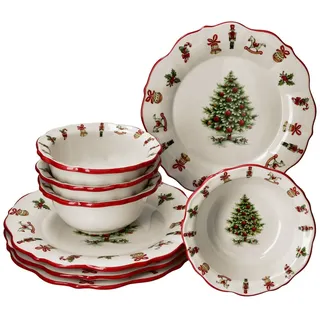 Mambocat Maestro Natale Diner-Set 8-tlg. Weihnachten für 4 Personen rot/beige