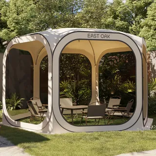 EAST OAK Zelt Pop Up Groß 8-10 Personen für Camping, Garten, Terrasse, Wurfzelt Wasserdicht, Bubble Zelt, Tent Reactive Outdoor, UPF 50+ UV Schutz, 360° Belüftung, Anti Moskito, mit Tragetasche, Beige