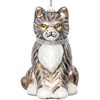 SIKORA Katze grau schwarz getigert besondere Weihnachtskugel Glas Christbaumschmuck Deko Figur Weihnachten Anhänger Ornament - Trend Line - BS625