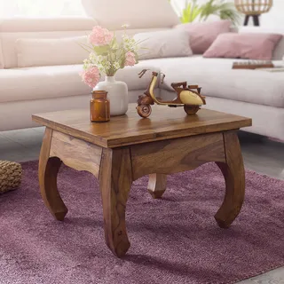 FineBuy Opium Couchtisch 60 x 40 x 60 cm Sheesham Massiv-Holz Echtholz Wohnzimmertisch quadratisch braun Stubentisch niedrig Beistelltisch Sofatisch - Braun