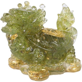 KYEYGWO Peridot Kristall Drachen-Schildkröte Figur Deko, Harz Chinesischer Drache Stein Statue Reichtum Goldmünze Skulptur Feng Shui Wohlstand Ornament Glück Sammlerfigur für Haus Büro