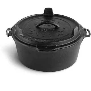 BURNHARD Dutch Oven Pre-Seasoned, 4qt 3,8 Liter, Gusseisen Feuertopf, Schmortopf mit Deckelheber ohne Füße