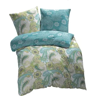 ETÉREA Mako Satin Bettwäsche 200x200cm + 2x 80x80cm - 100% Baumwolle Bettbezug Paisley Florina natürlich weich - Bettwäsche Set 200x200cm Bettbezug + 2x 80x80cm Kissenbezug 3teilig - - Grün - Grün