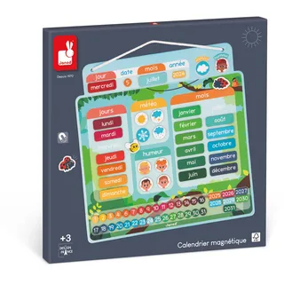 Janod - Magnetischer Kalender Französische Version - 71 Magnete - Lernspiel - Fördert Zeitverständnis und Selbstständigkeit - Spielzeug aus FSC-Pappe - ab 3 Jahre - J05466