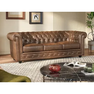 vente-unique Sofa 3-Sitzer - Microfaser - Vintage-Look - CHESTERFIELD