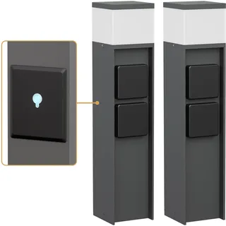 ledscom.de 2 Stück Pollerleuchte PODEL für außen, Smart Home, 39cm, anthrazit, 2 Steckdosen, inkl. G9 Leuchtmittel, 501lm, warmweiß
