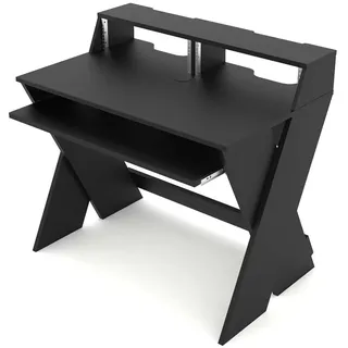 Glorious PC Gaming Race Glorious Sound Desk Compact Black - Kompakte Studio-Workstation im smarten Design mit großer Arbeitsfläche, ausziehbarem Keyboard-Fach, 2 x 3-HE-Racks und Kabelkanal im Inneren