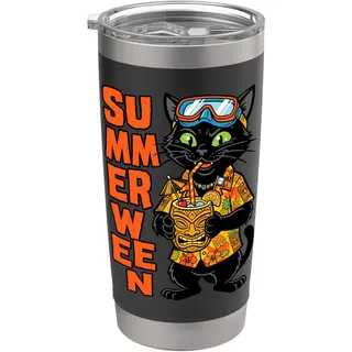Summerween Cat Tiki Urlaub Doppelwandiger Edelstahl-Thermobecher