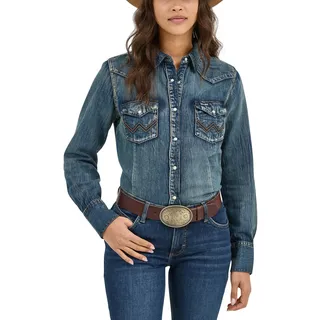 Wrangler Damen Long Sleeve Western Yoke Snap Work Shirt Hemd