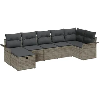 vidaXL Gartensofa-set mit Kissen mit Speicher 7 pcs Grau Poly-Rattan - Grau