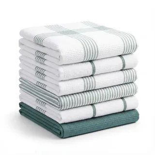 BOSKIMO Premium Geschirrtücher Baumwolle – 6er Set Küchenhandtücher aus Mikrofaser und Frottee, Hochsaugfähige Baumwolltücher, Reinigungstücher Naturgrün