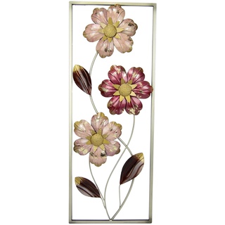 Flair Flower Wanddeko Metall Wandskulptur Blumen Blätter Metallbild Blume Bild 3D Skulptur Einzigartig Deko Terrassendeko Wandrelief Abstrakt Extravagant Geschenk Designer Blüten, Rosa, ca.74x28 cm