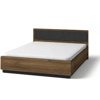 beautysofa Bett Piano, Doppelbett 160×200, Mattschwarz | Warmia-Nussbaum | Schwarz, Dunkelbraun | Holzwerkstoff | 160x200 cm | Schlafzimmer, Betten